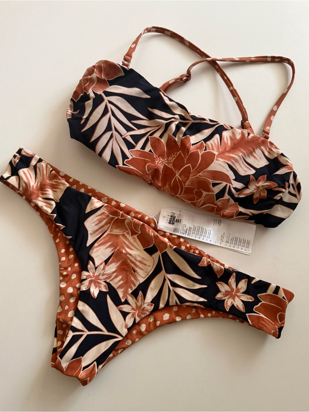 Billabong Black & Rust Floral Bandeau Two-Piece Bikini